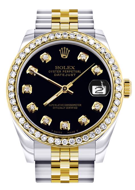 black diaomond rolex|Rolex watch with diamond bezel.